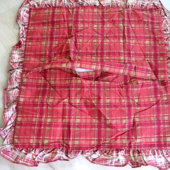 New Vintage 2006 JCPenney Middleton Euro Pillow Sham Quilted Red Gold Plaid USA - Picture 4 of 10